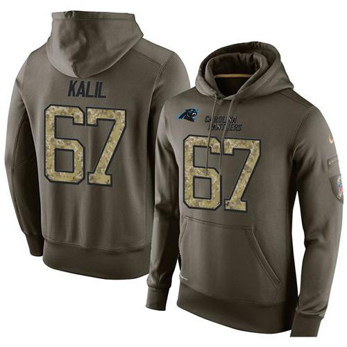 NFL Men's Nike Carolina Panthers #67 Ryan Kalil Stitched Green Olive Salute To Service KO Performance Hoodie - Click Image to Close